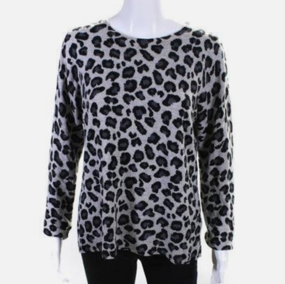Cynthia Rowley  100% 2-ply Cashmere Women S Sweater Leopard Print Long sleeve - Picture 2 of 9